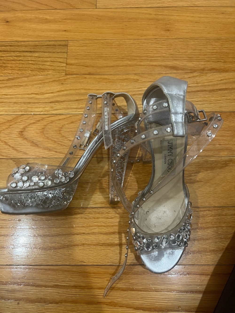 Jimmy Choo vintage lucite crystal platform heels shoes 39 USA 8.5 super sexy!